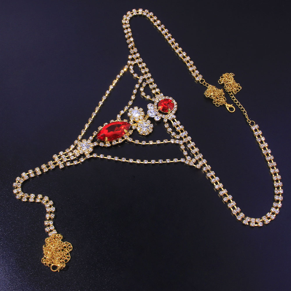 Elegant Rhinestone Thong Body Chain with Gold Crystal Detail